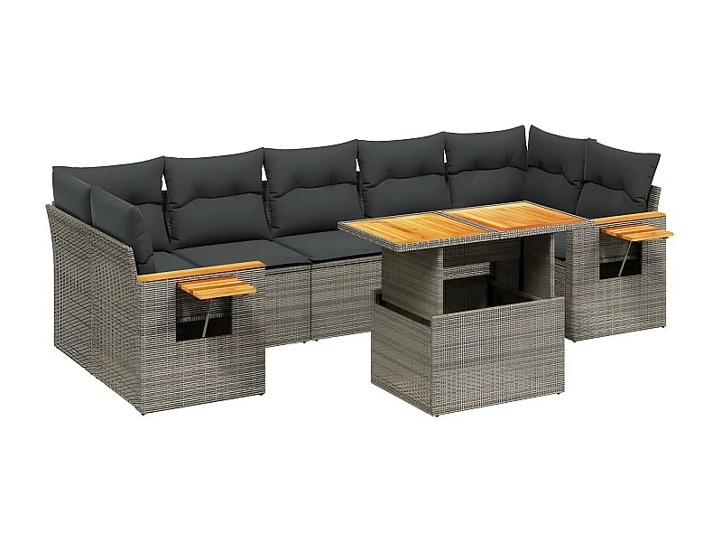 Salon de jardin 8 pcs avec coussins gris résine tressée