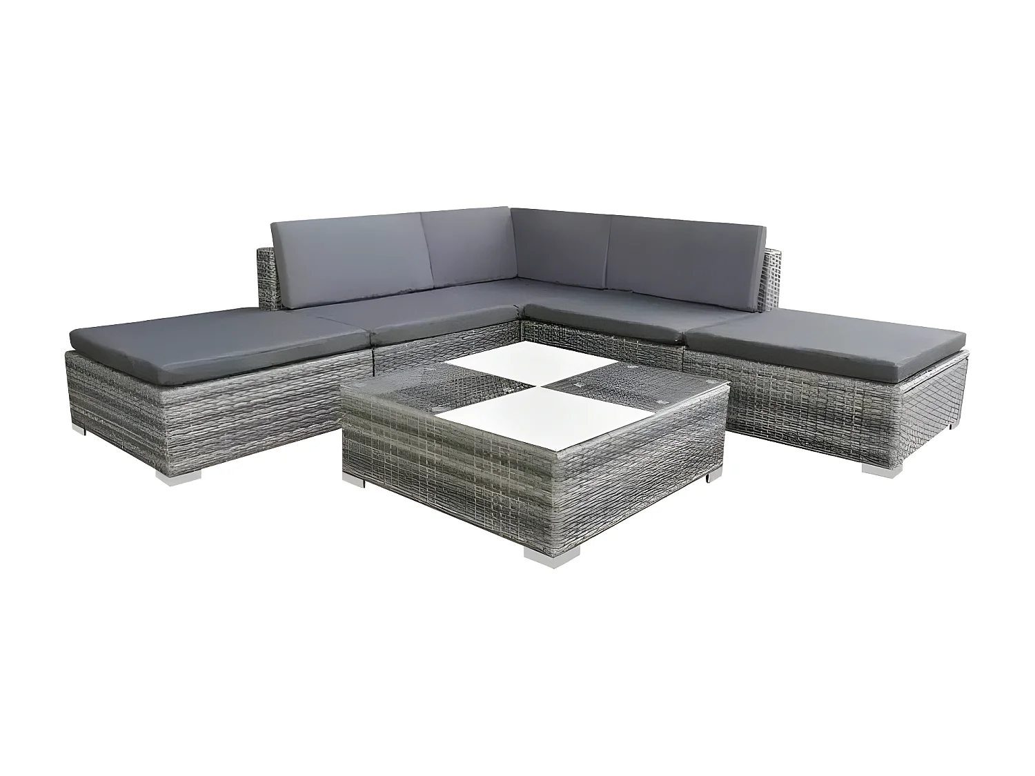 Salon de jardin 6 pièces résine tressée coussins gris Kim 3