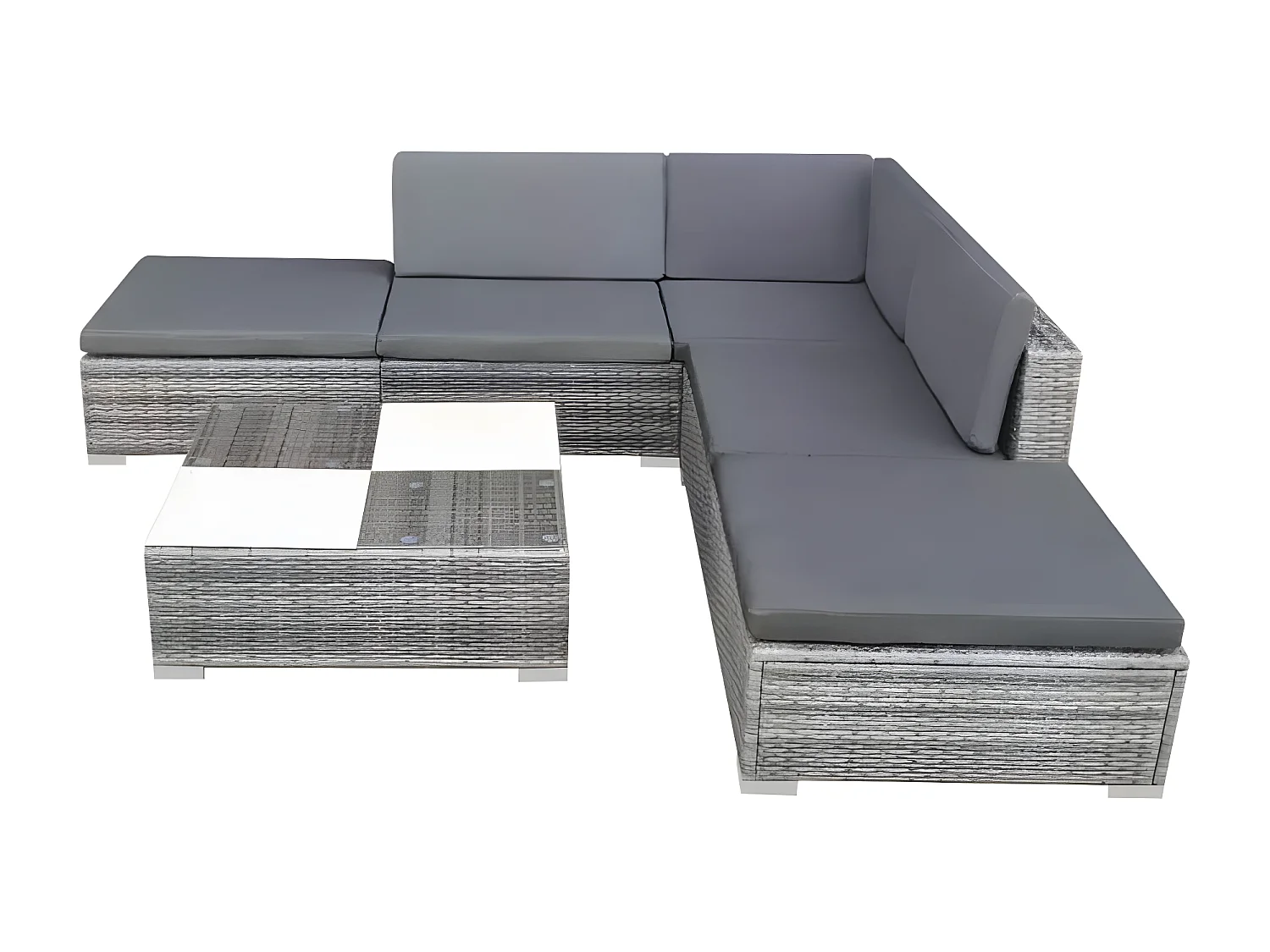 Salon de jardin 6 pièces résine tressée coussins gris Kim 3