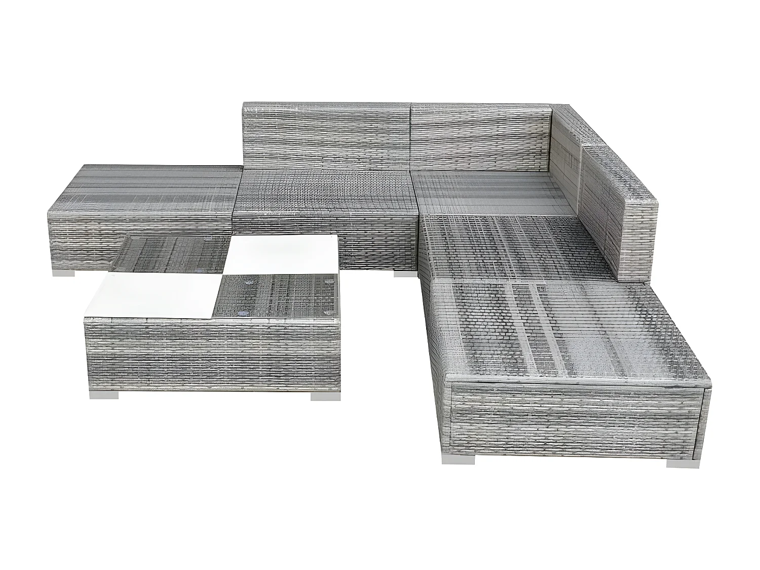 Salon de jardin 6 pièces résine tressée coussins gris Kim 3