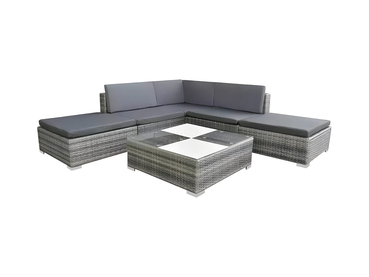 Salon de jardin 6 pièces résine tressée coussins gris Kim 3