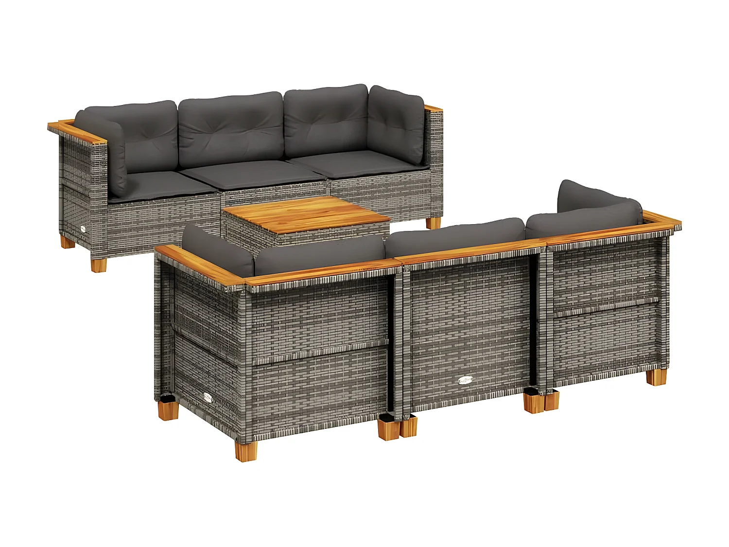 vidaXL Set de sofás de jardín 7 pzas con cojines ratán sintético gris