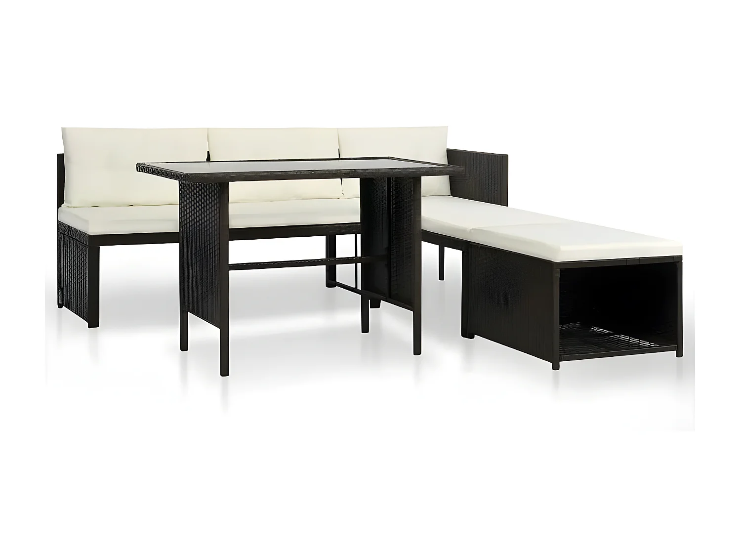 Salon de jardin 4 pièces résine tressée marron coussins blanc Kesaria