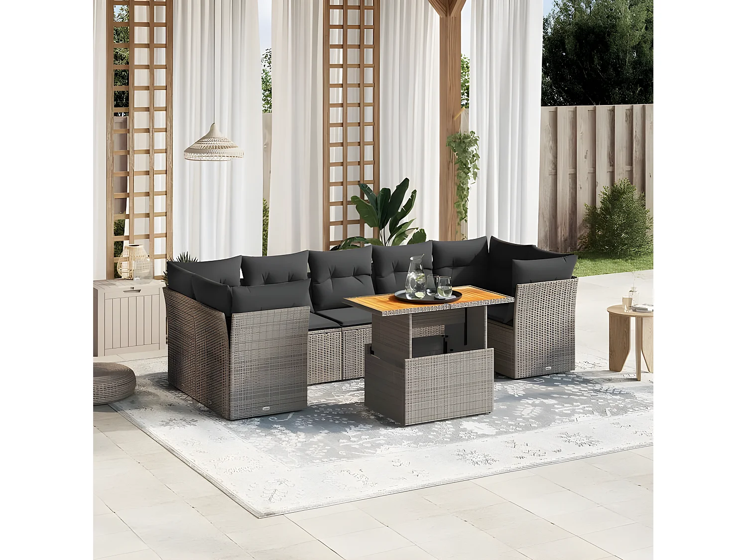 Salon de jardin 8 pcs avec coussins gris résine tressée