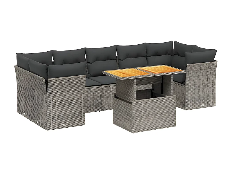 Salon de jardin 8 pcs avec coussins gris résine tressée