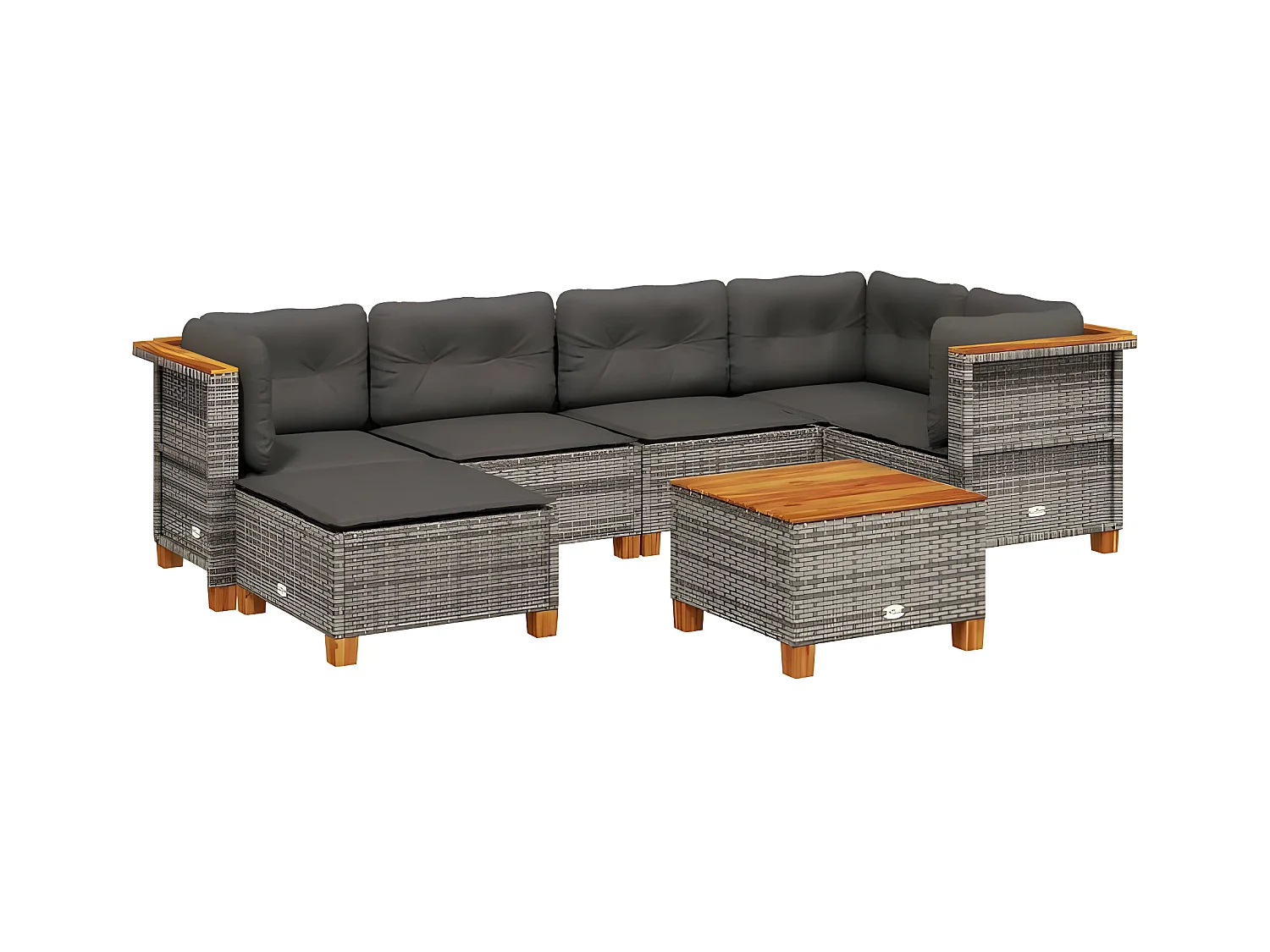 Salon de jardin avec coussins 7 pcs gris résine tressée
