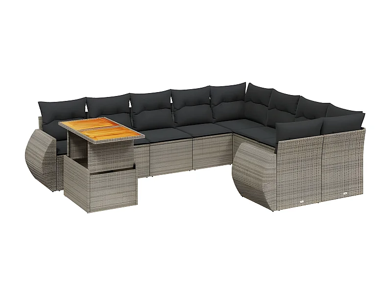 Salon de jardin avec coussins 10 pcs gris résine tressée