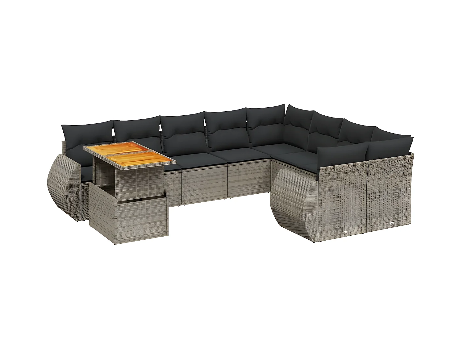 Salon de jardin avec coussins 10 pcs gris résine tressée
