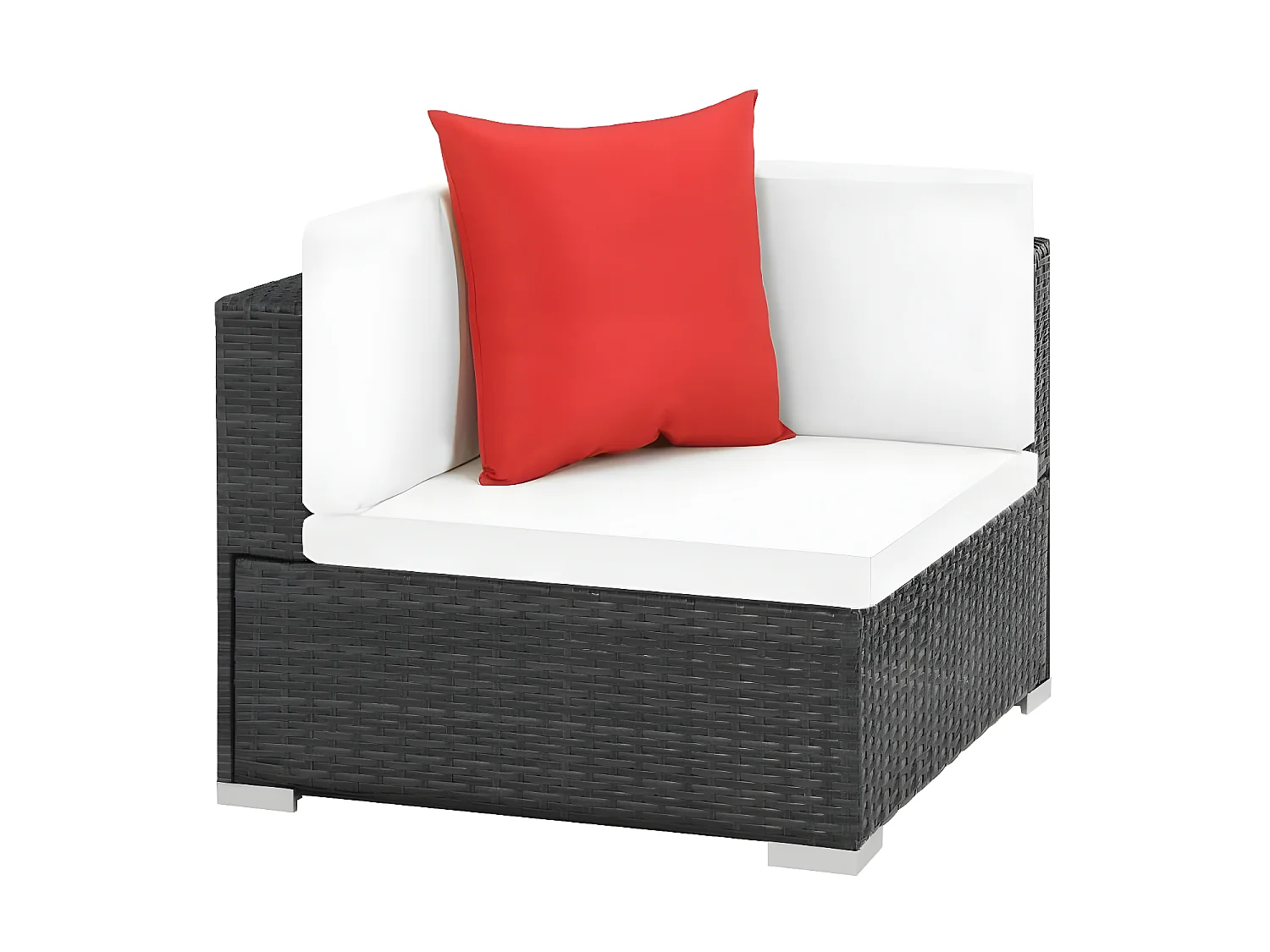 Salon de jardin 7 pièces résine tressée noir et coussins blanc et rouge Blanca