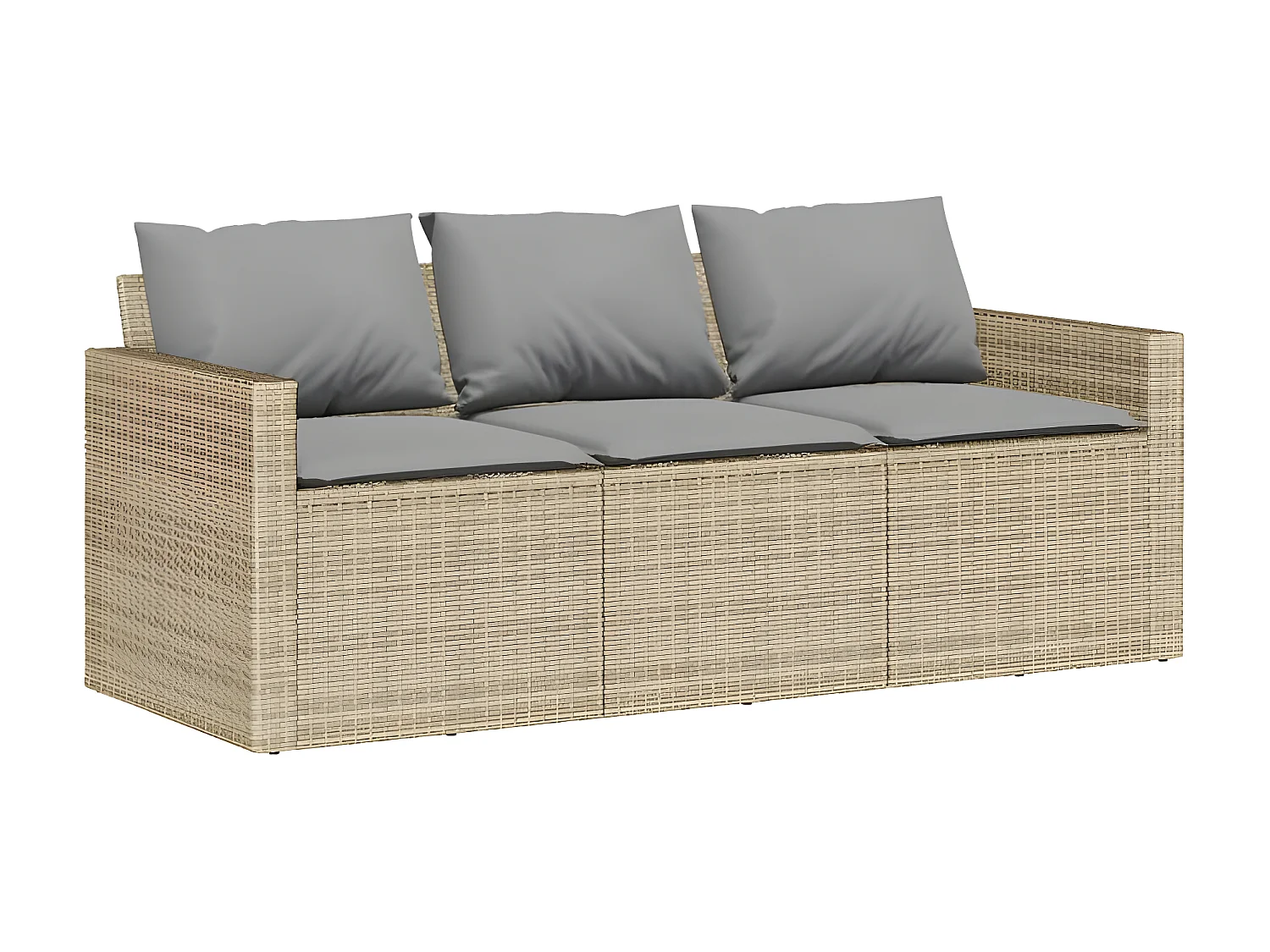 Canapé de jardin avec coussins 3 places beige résine tressée