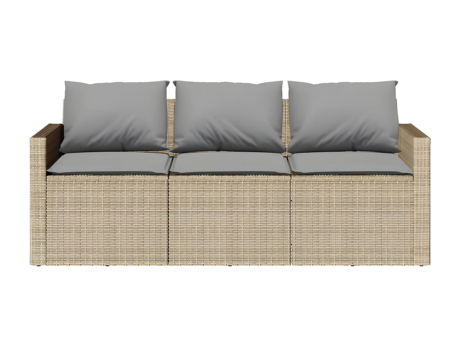 Canapé de jardin avec coussins 3 places beige résine tressée