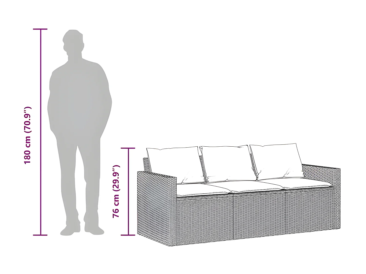 Canapé de jardin avec coussins 3 places beige résine tressée