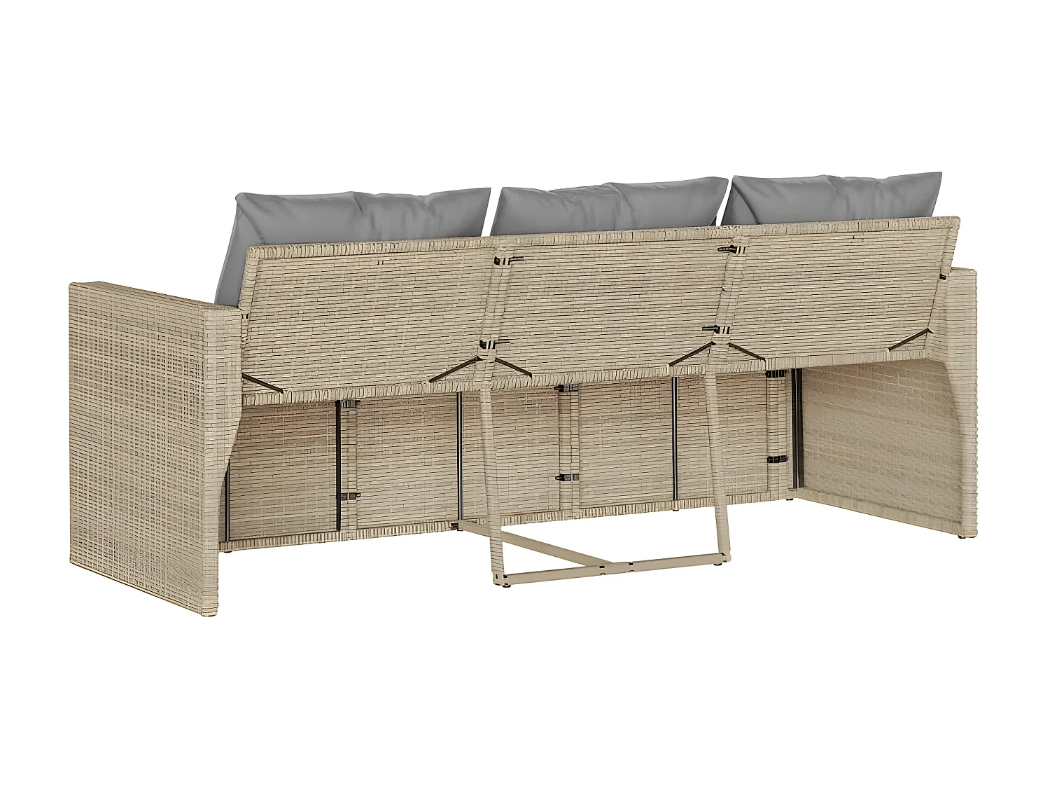 Canapé de jardin avec coussins 3 places beige résine tressée