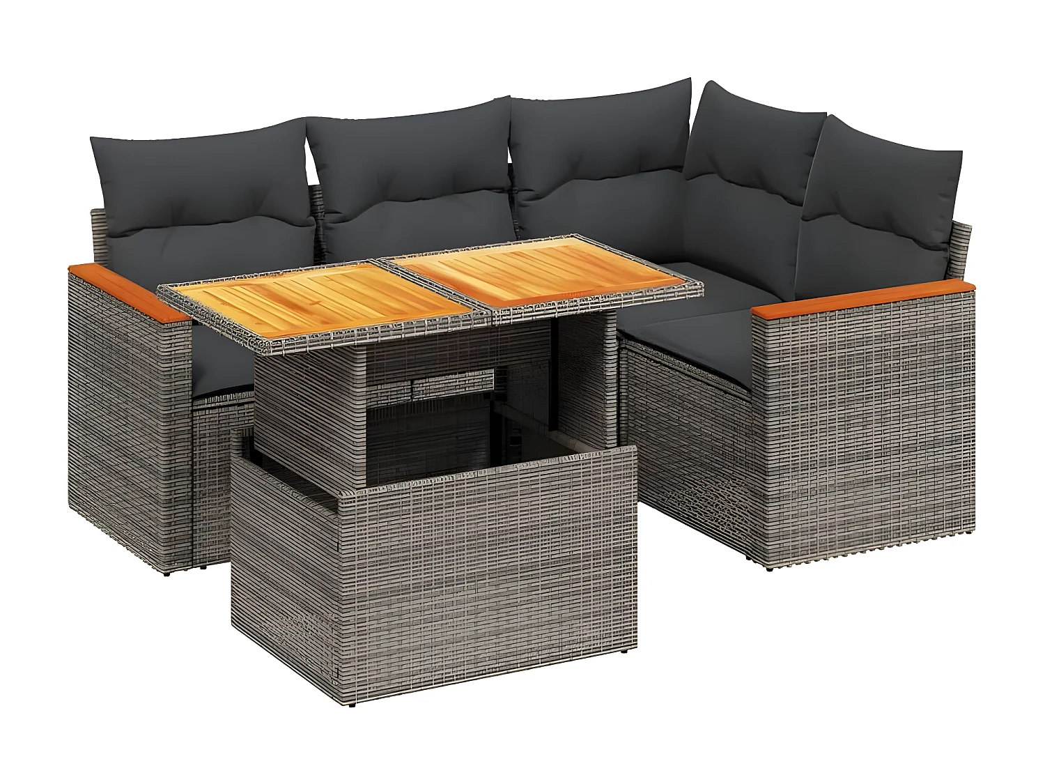 Salon de jardin 5 pcs avec coussins gris résine tressée