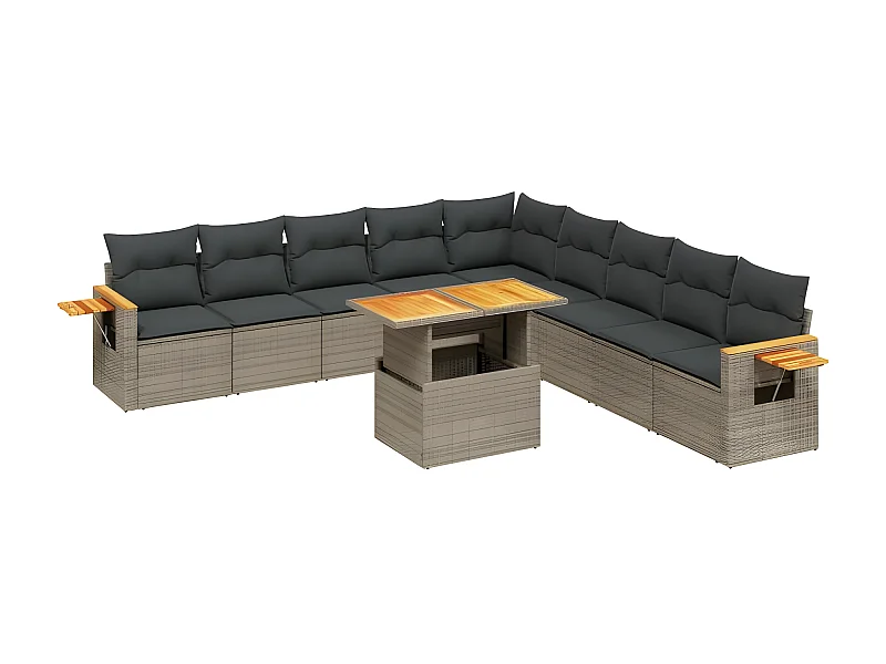 Salon de jardin 11 pcs avec coussins gris résine tressée