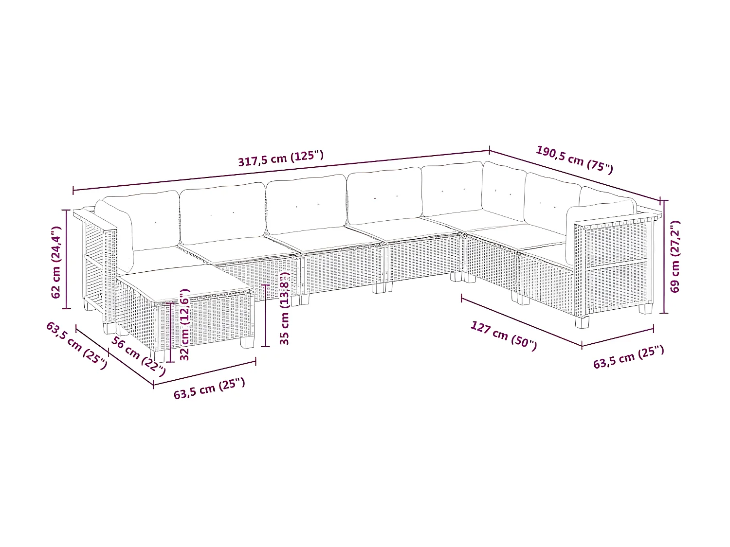 Salon de jardin 8 pcs avec coussins gris résine tressée