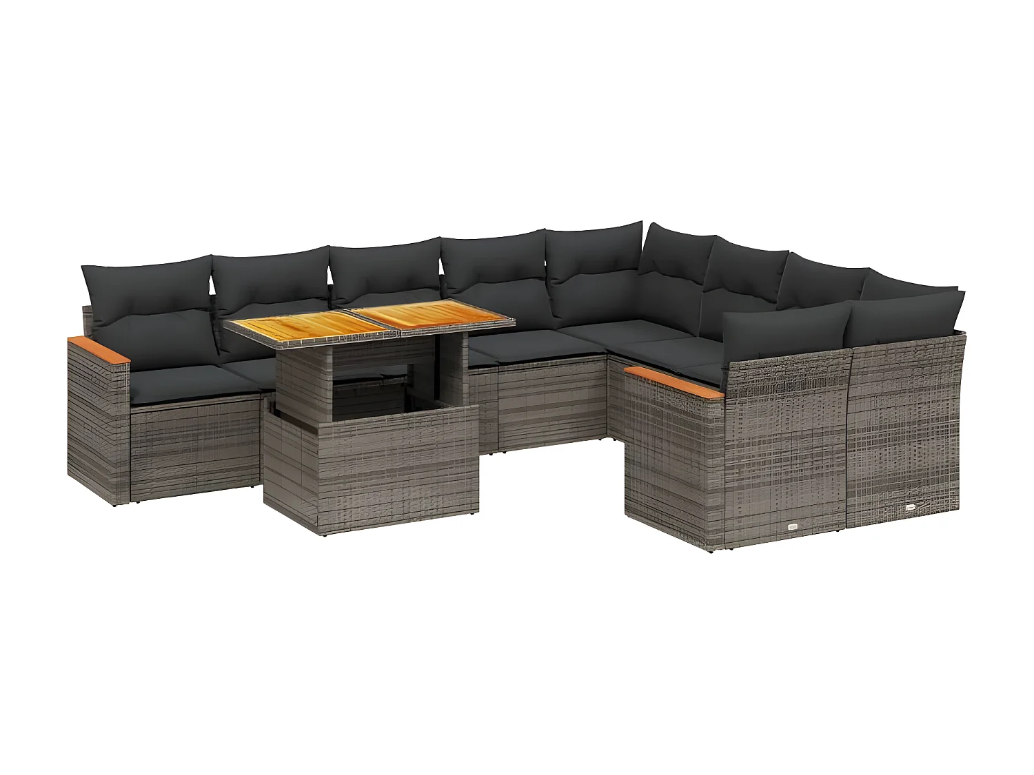 Salon de jardin avec coussins 10 pcs gris résine tressée