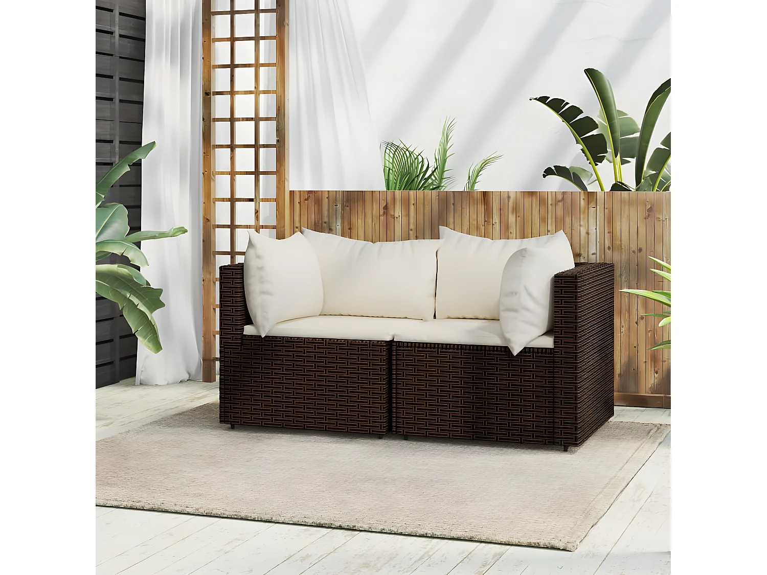 Canapés d'angle de jardin et coussins2pcs marron résine tressée