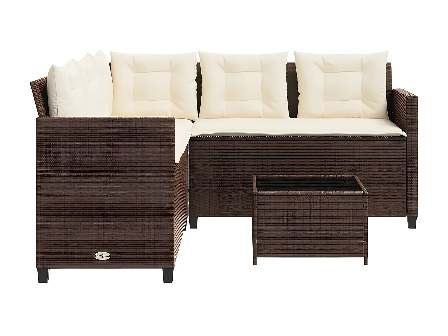 Canapé de jardin avec table et coussins en forme de L marron