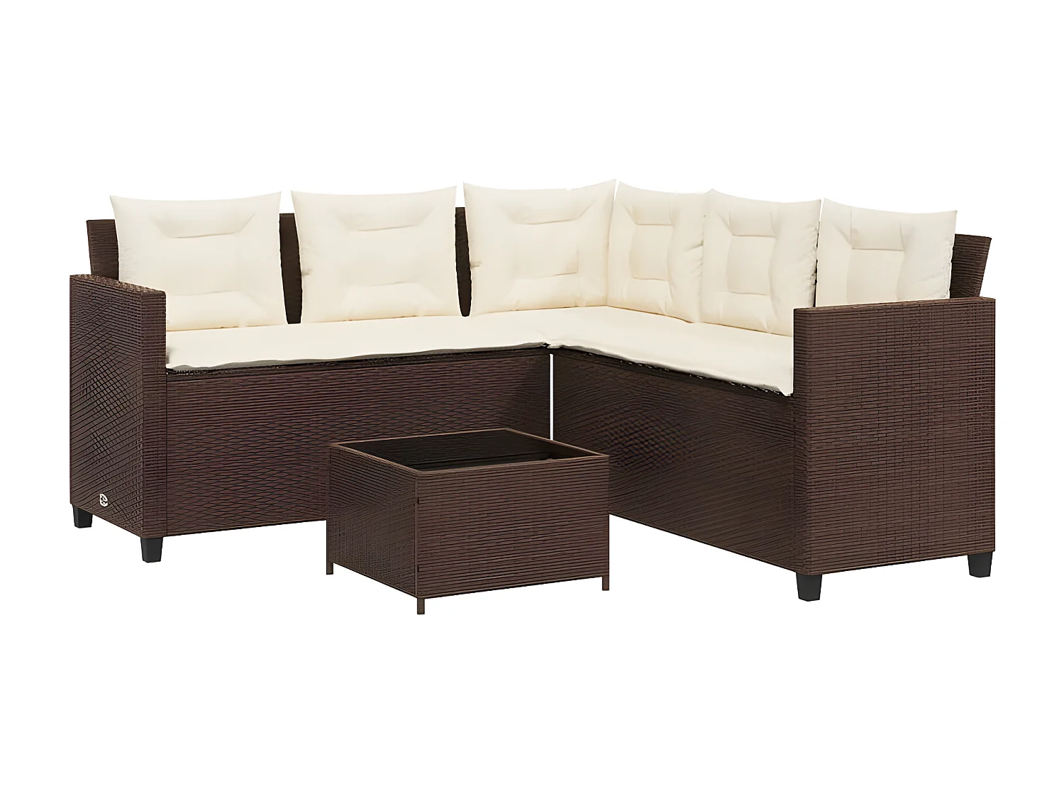 Canapé de jardin avec table et coussins en forme de L marron