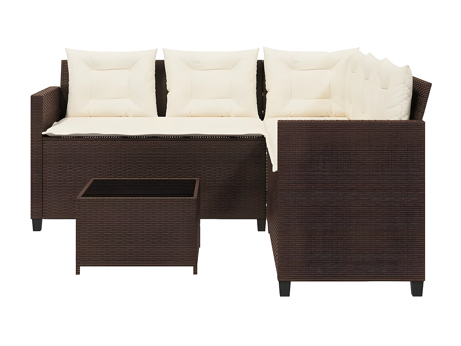 Canapé de jardin avec table et coussins en forme de L marron