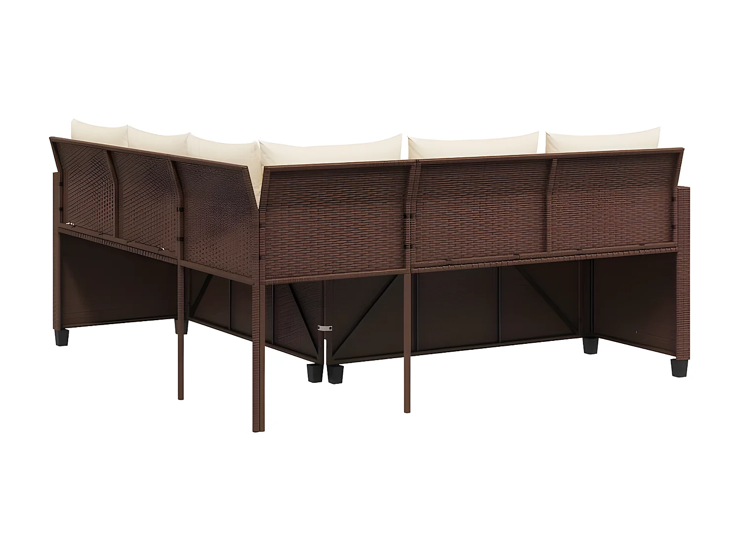 Canapé de jardin avec table et coussins en forme de L marron