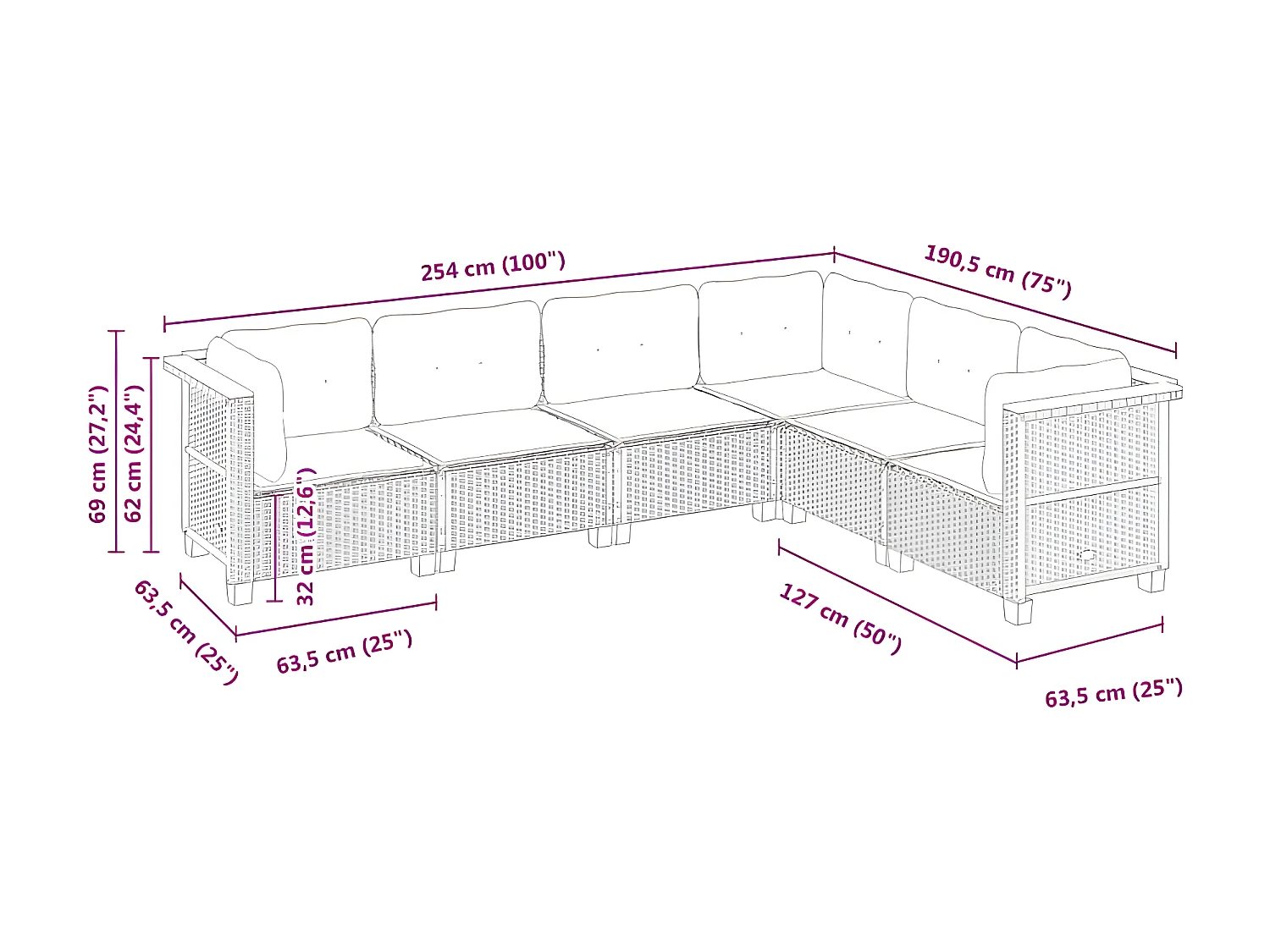 Salon de jardin 6 pcs avec coussins gris résine tressée