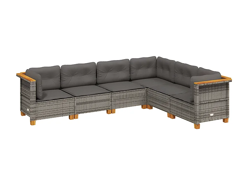 Salon de jardin 6 pcs avec coussins gris résine tressée