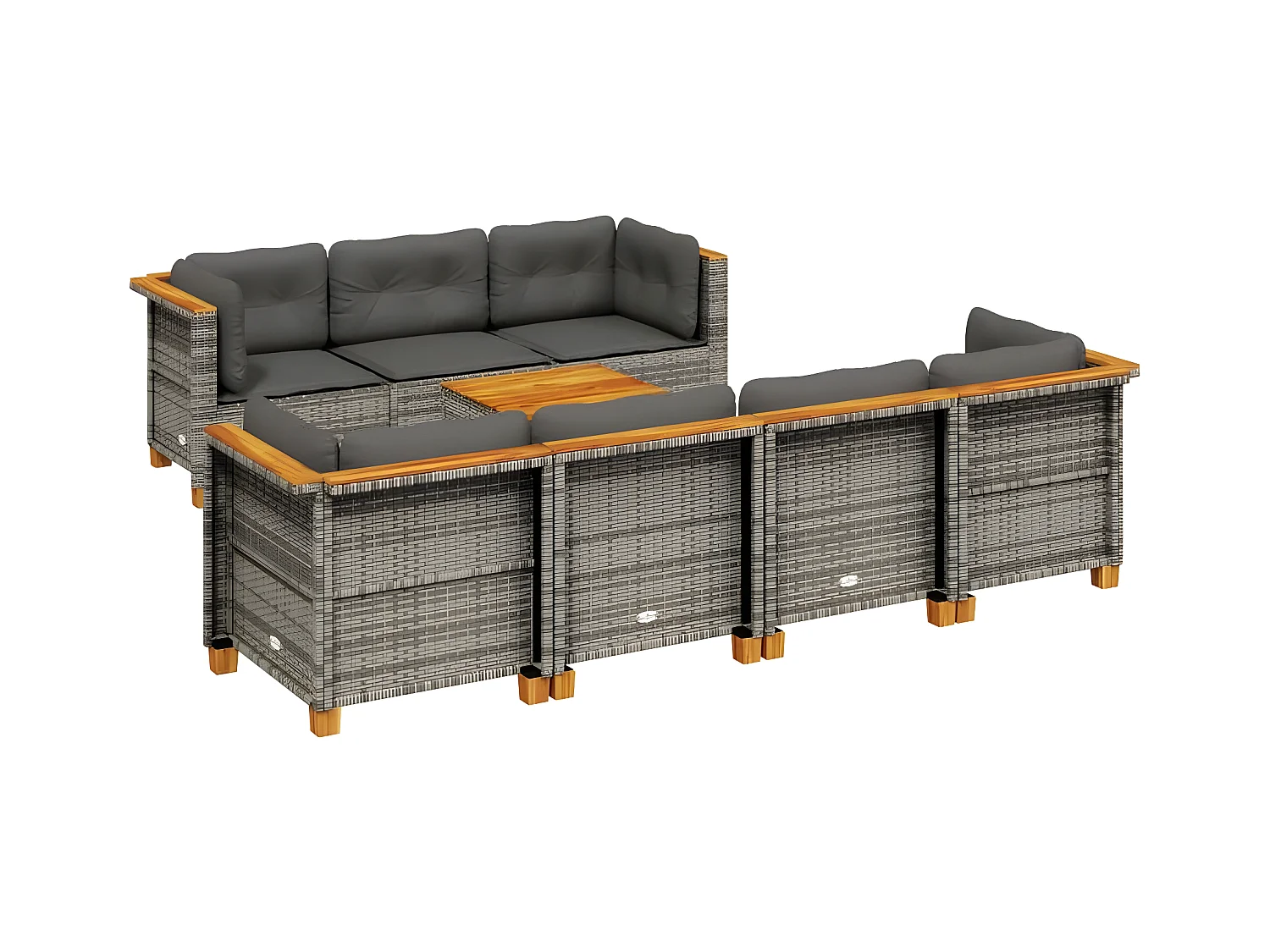 Salon de jardin 8 pcs avec coussins gris résine tressée