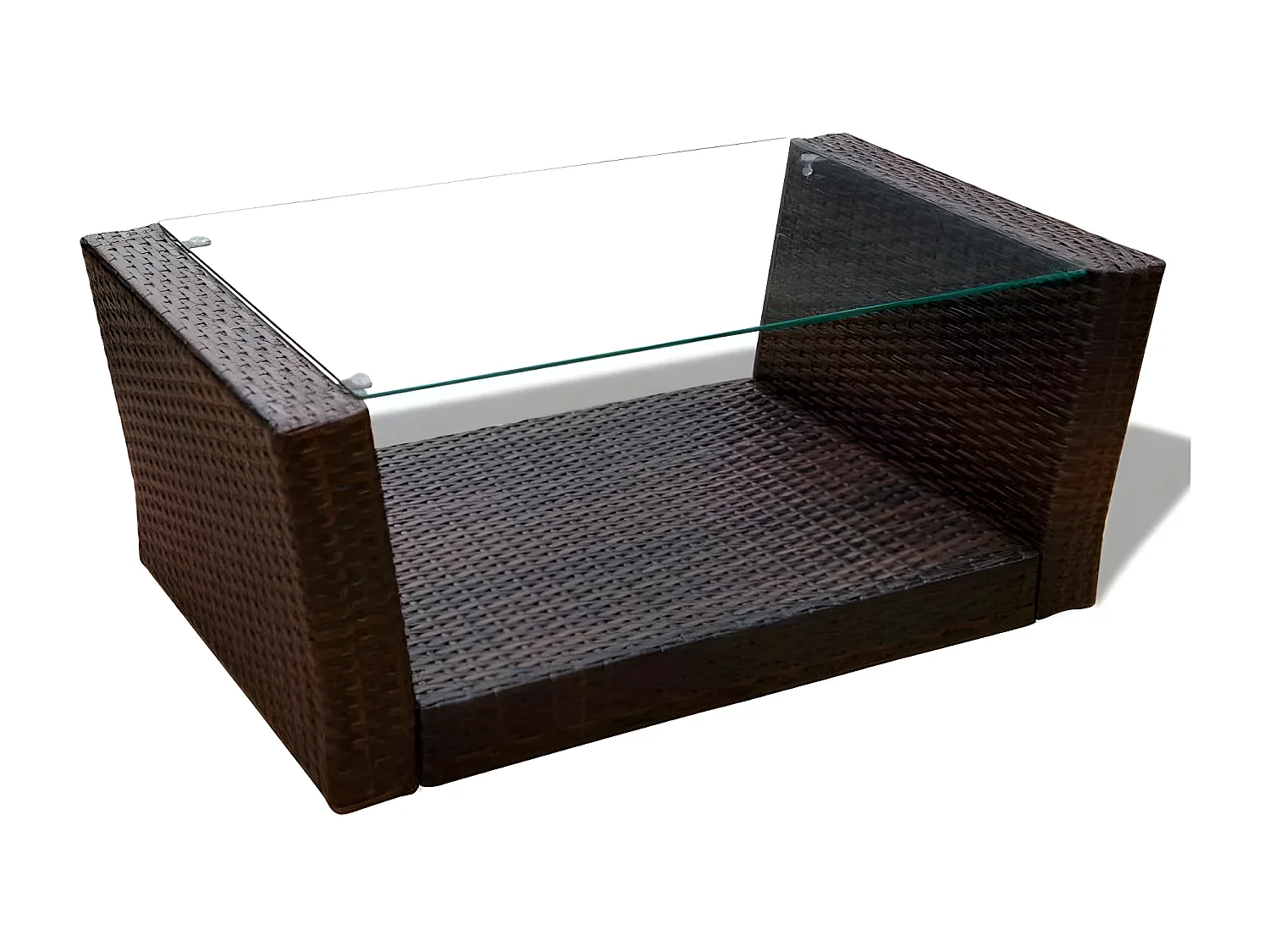 Salon de jardin 4 pièces résine tressée marron et coussins blanc Kim 3