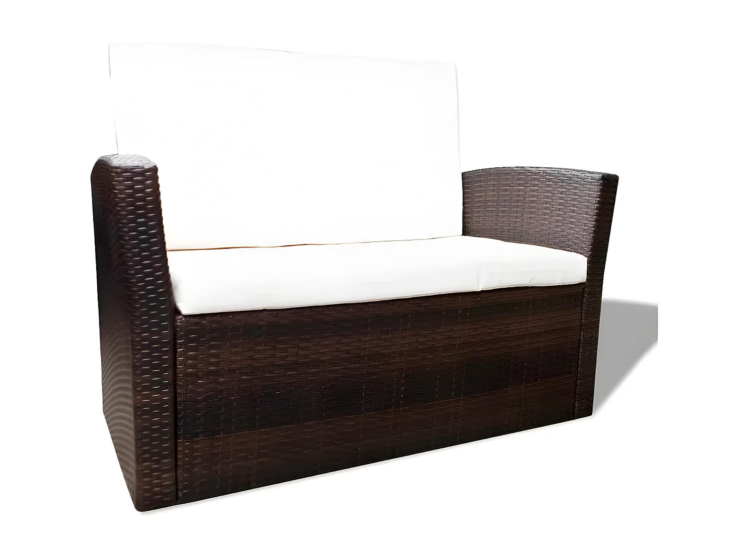 Salon de jardin 4 pièces résine tressée marron et coussins blanc Kim 3
