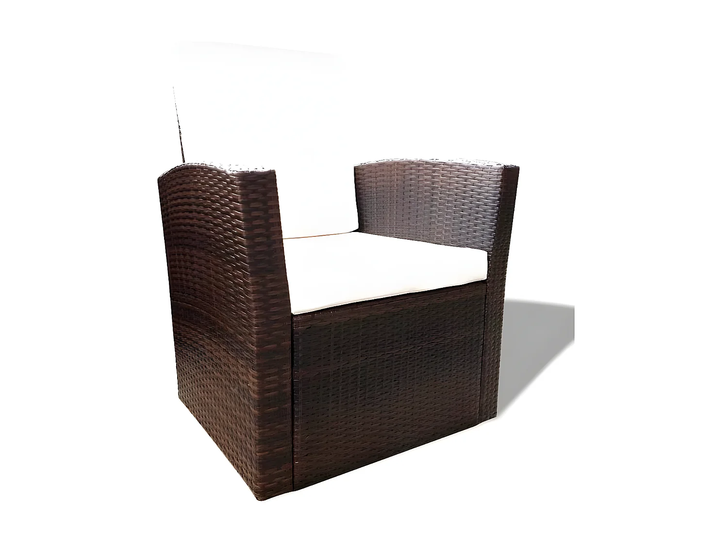 Salon de jardin 4 pièces résine tressée marron et coussins blanc Kim 3