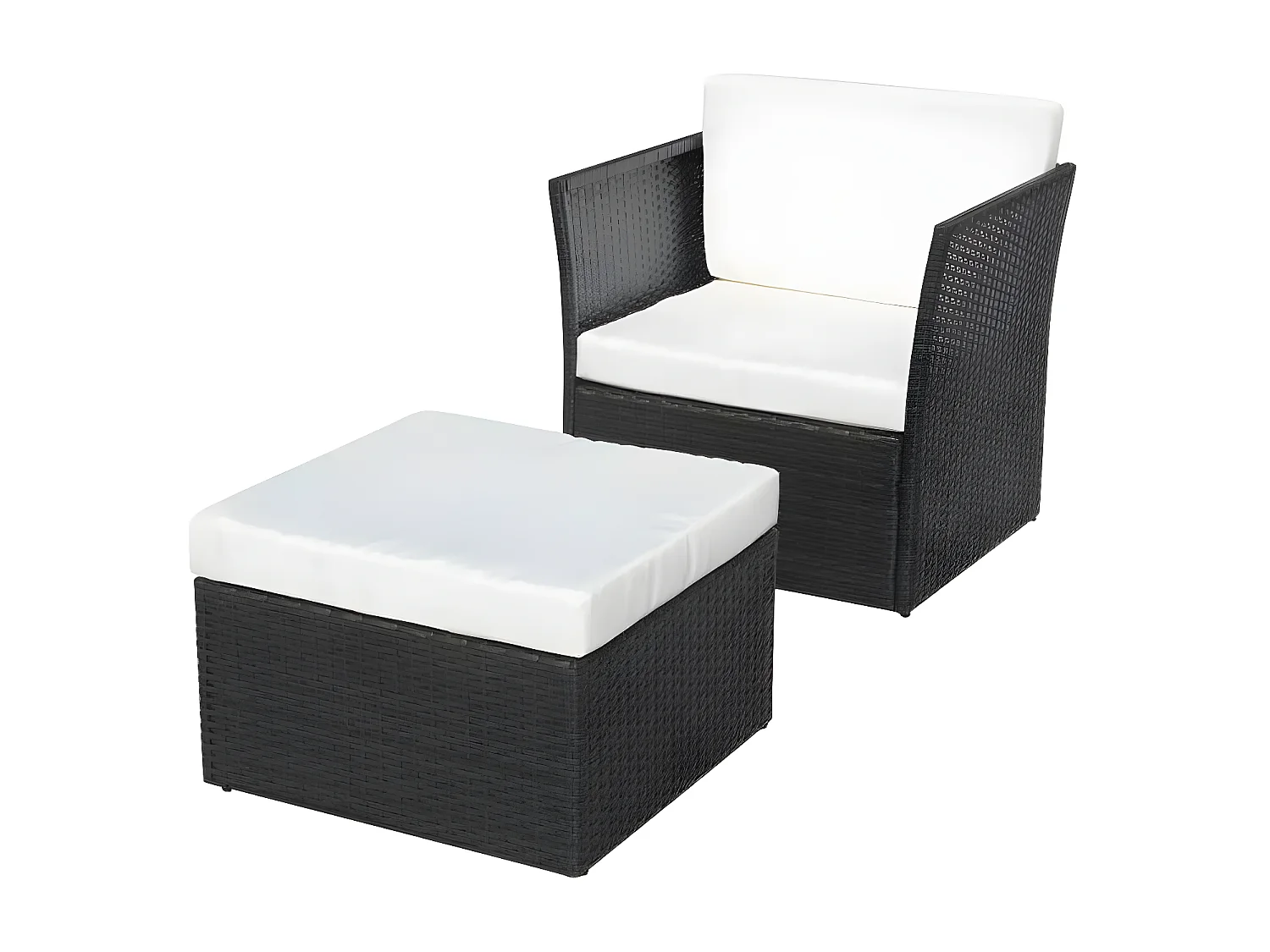 Salon de jardin 2 pièces résine tressée noir coussins blanc Mik