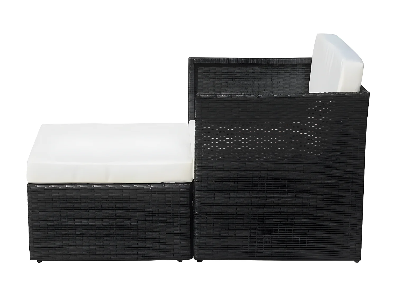 Salon de jardin 2 pièces résine tressée noir coussins blanc Mik