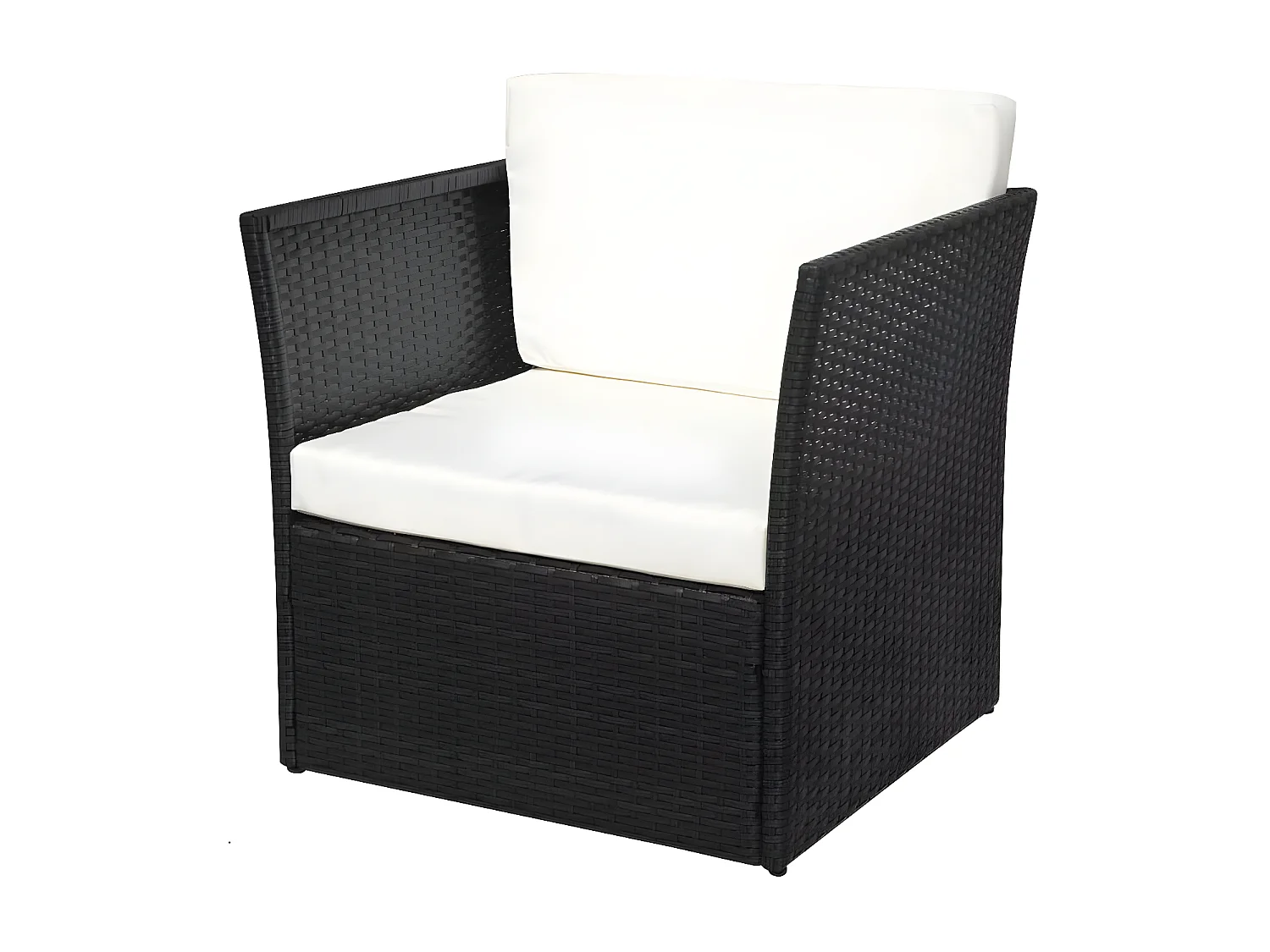 Salon de jardin 2 pièces résine tressée noir coussins blanc Mik