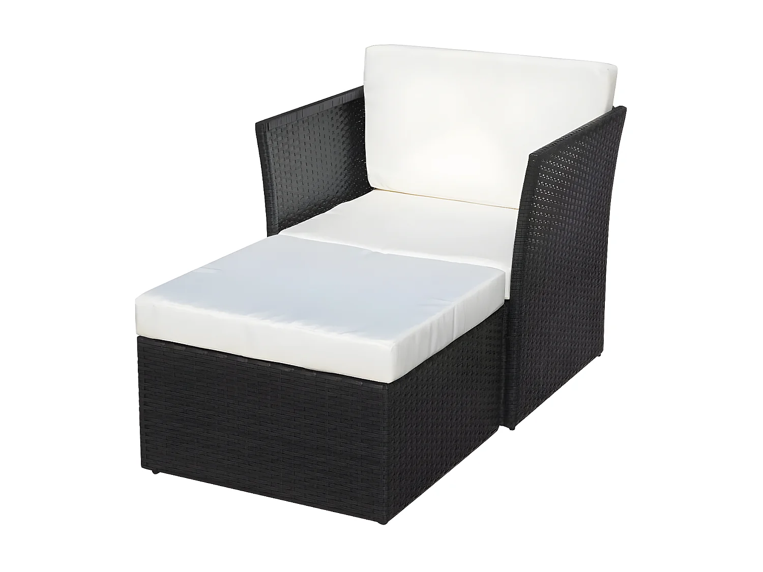 Salon de jardin 2 pièces résine tressée noir coussins blanc Mik