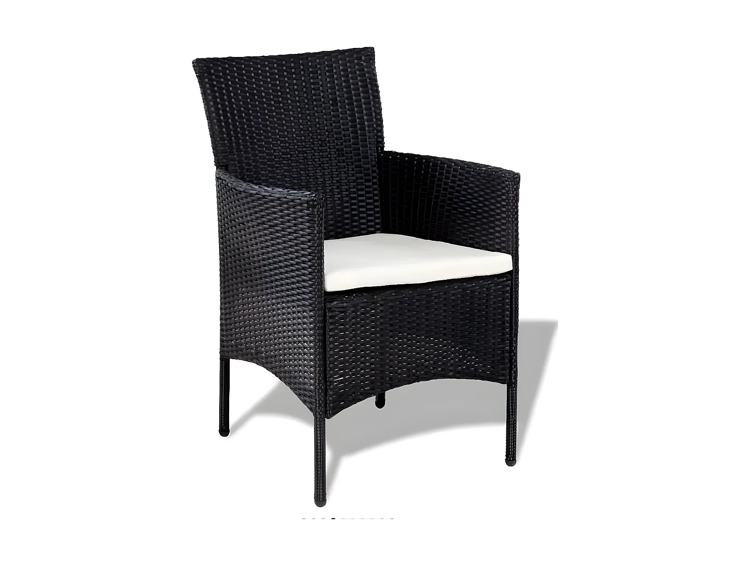 Salon de jardin 4 pièces résine tressée noir coussins blanc Mik