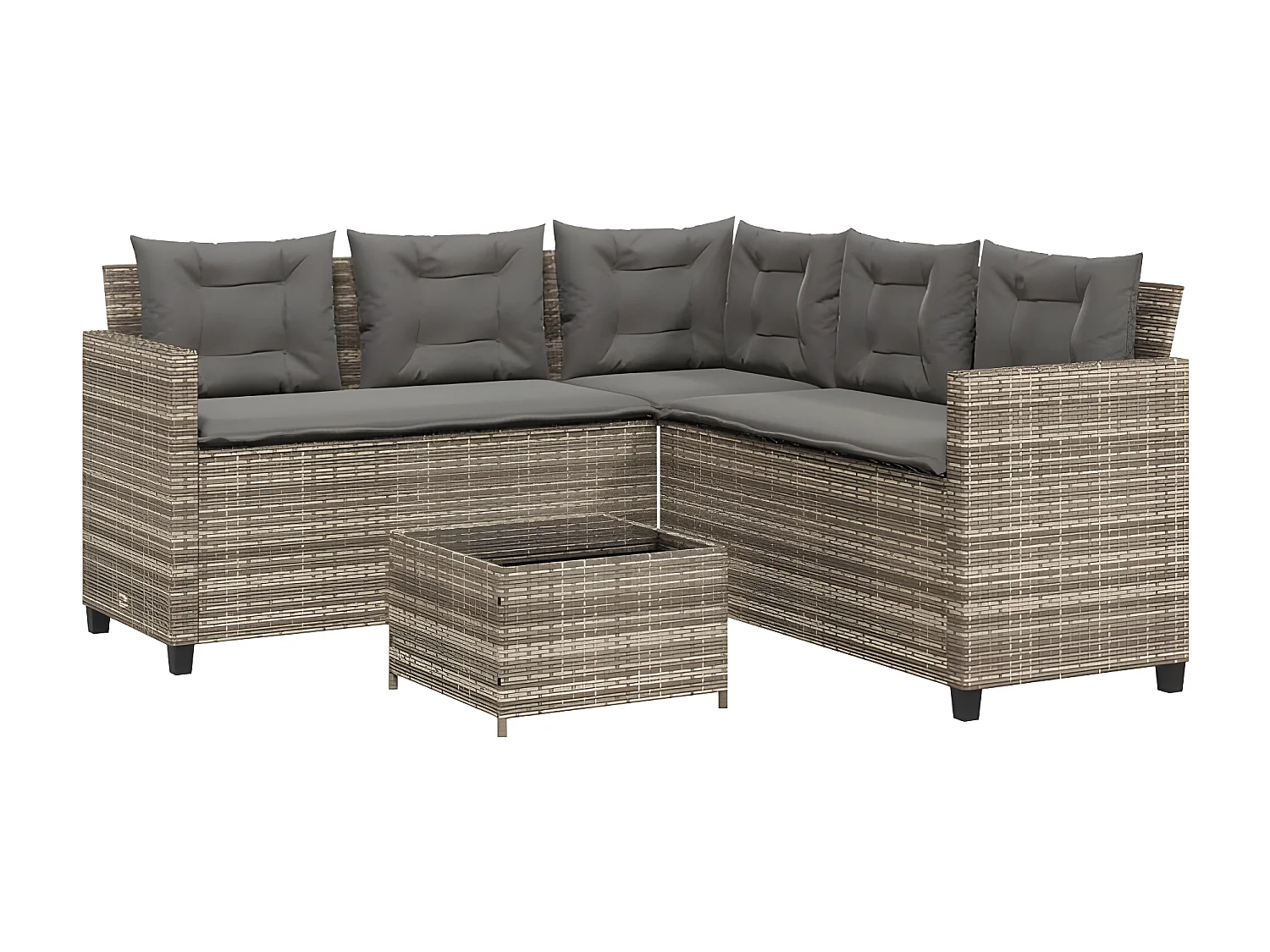 Canapé de jardin avec table et coussins en forme de L gris