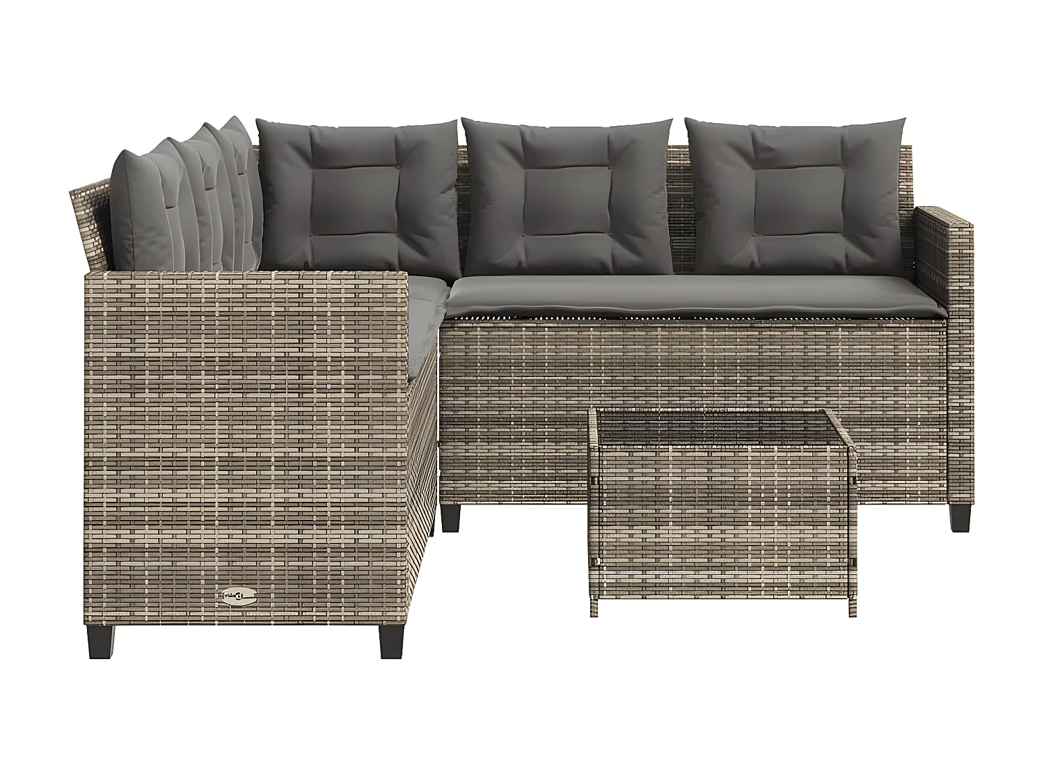 Canapé de jardin avec table et coussins en forme de L gris