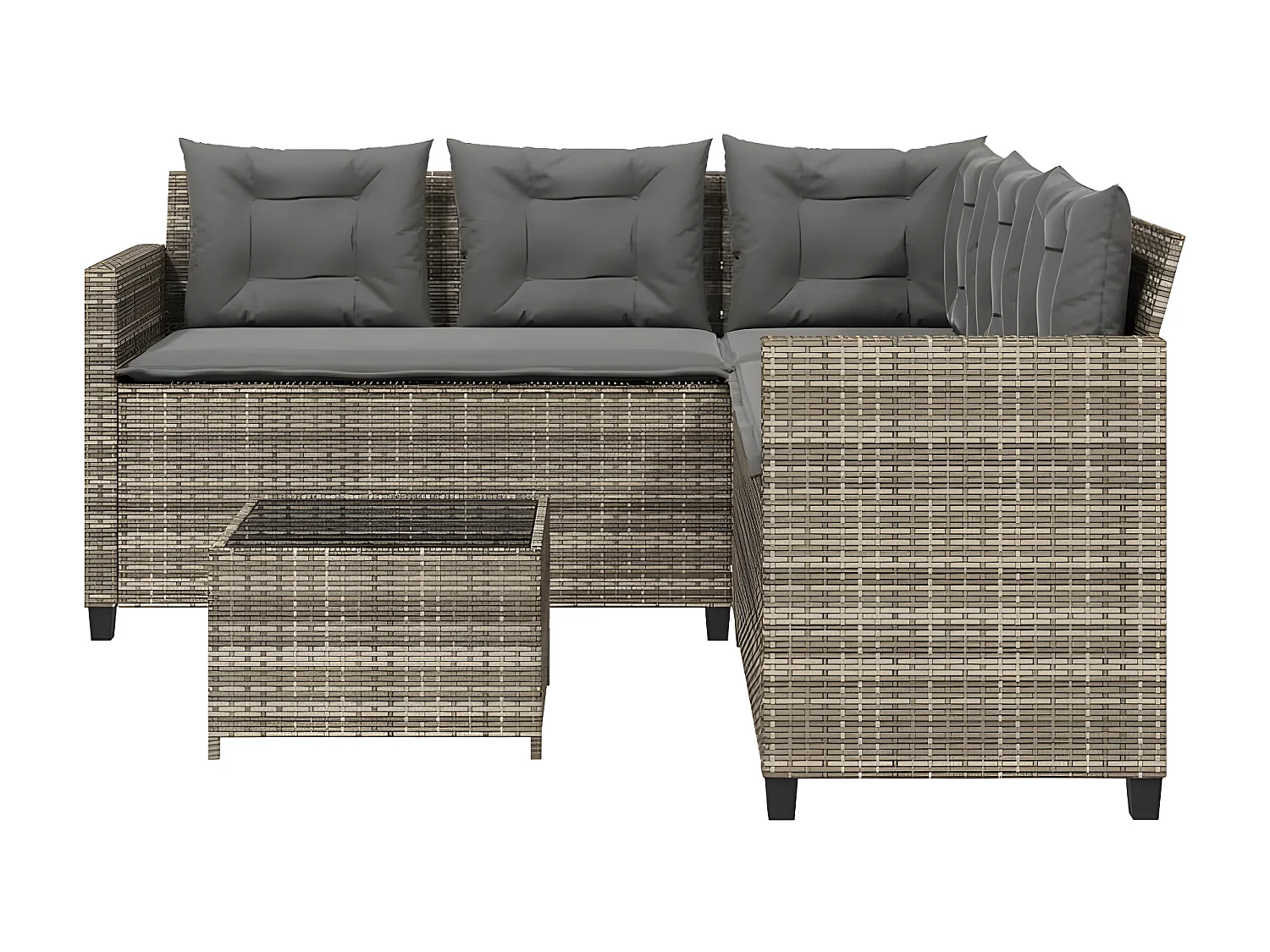 Canapé de jardin avec table et coussins en forme de L gris