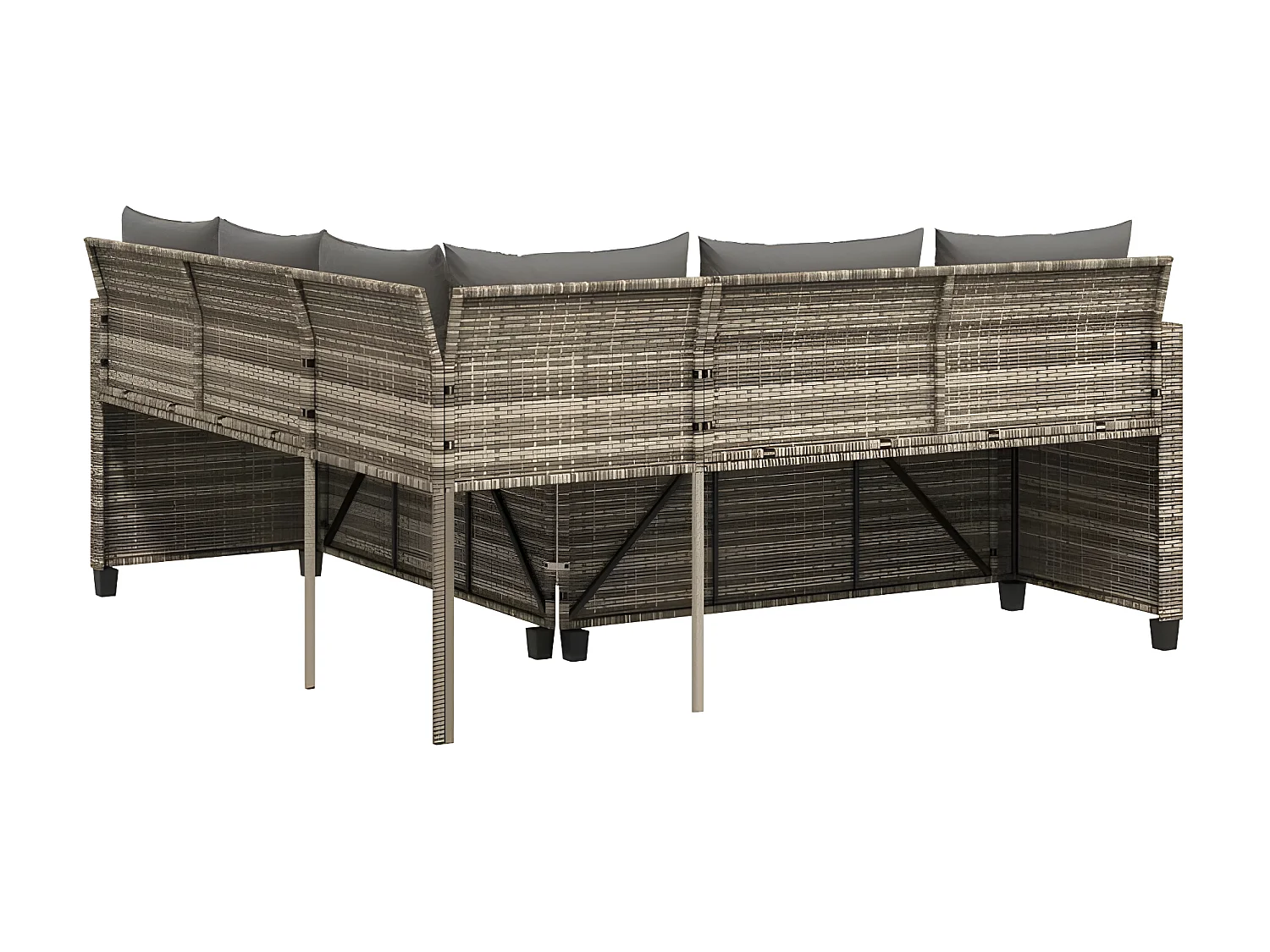 Canapé de jardin avec table et coussins en forme de L gris