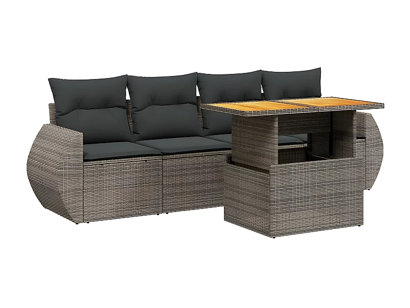 Salon de jardin 5 pcs avec coussins gris résine tressée