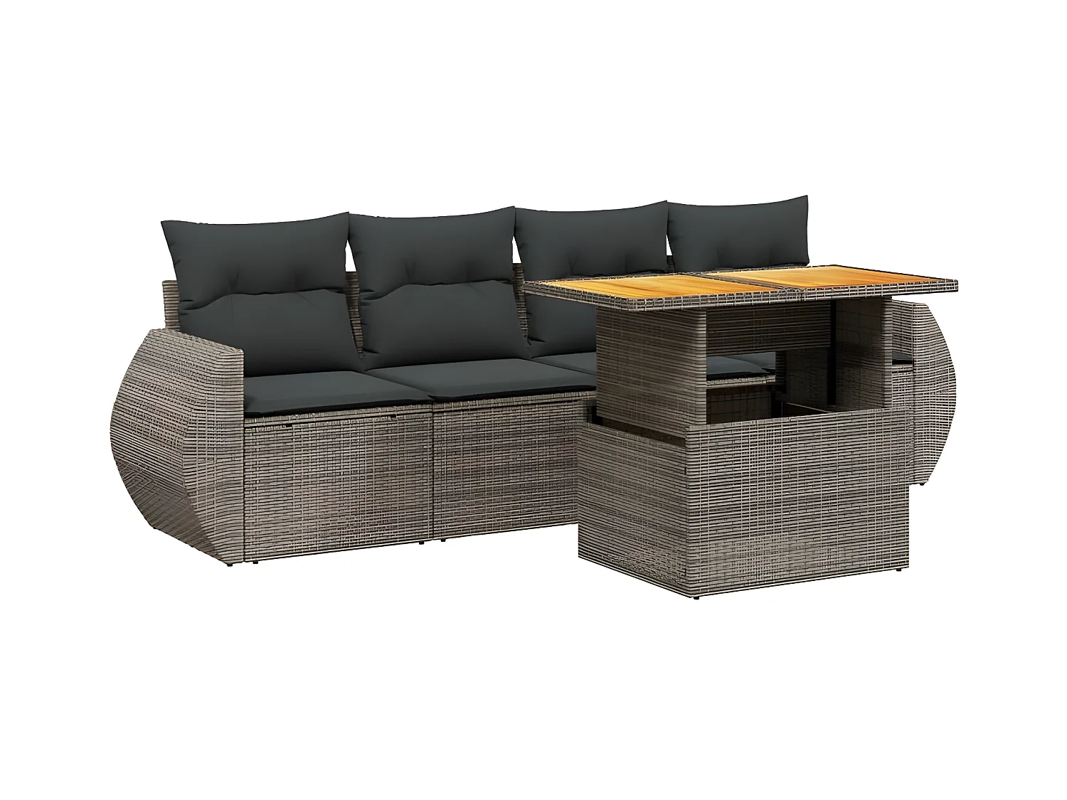 Salon de jardin 5 pcs avec coussins gris résine tressée