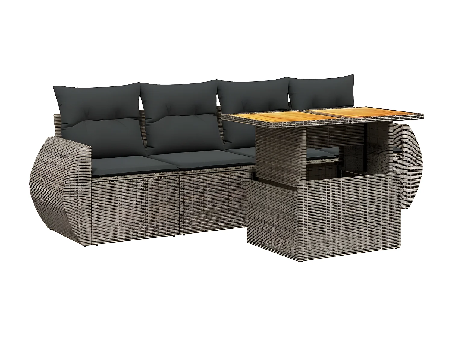 Salon de jardin 5 pcs avec coussins gris résine tressée