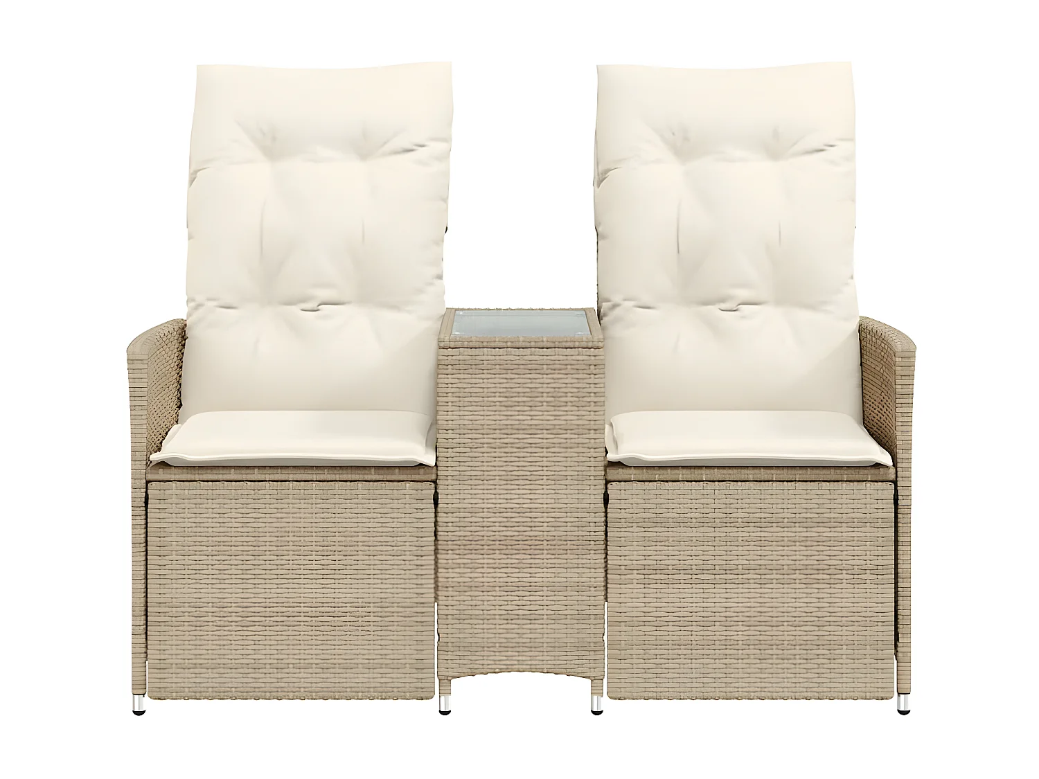 Canapé de jardin inclinable 2 places avec table beige rotin