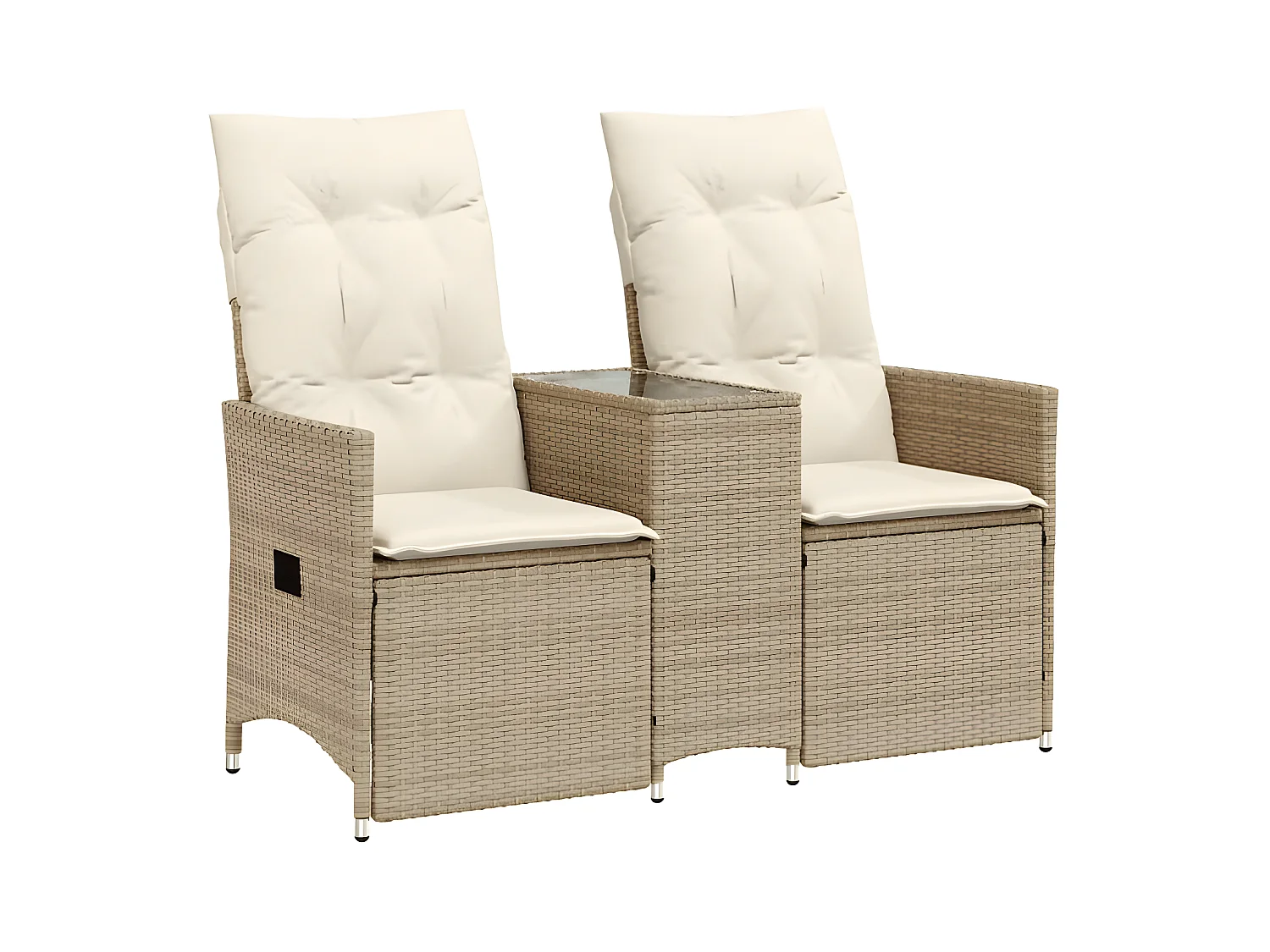Canapé de jardin inclinable 2 places avec table beige rotin