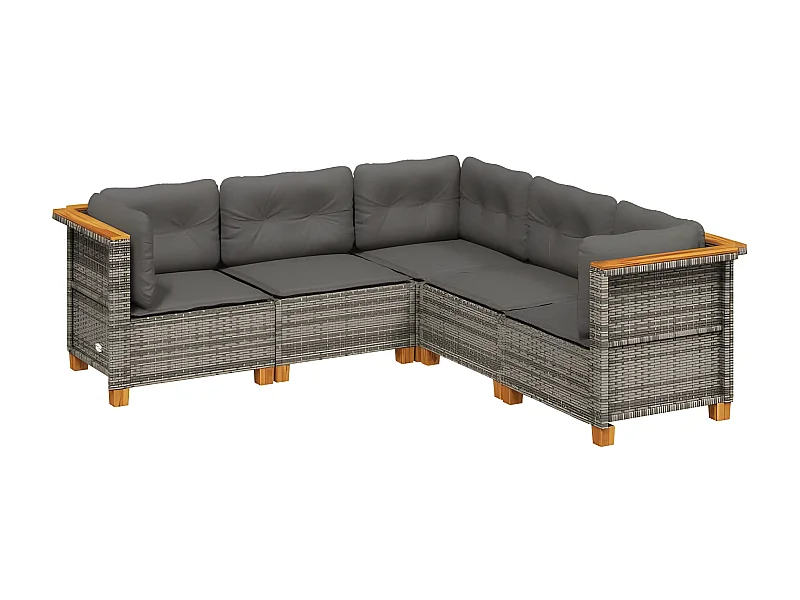 Salon de jardin 5 pcs avec coussins gris résine tressée