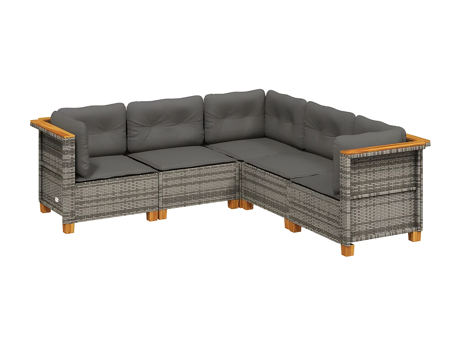 Salon de jardin 5 pcs avec coussins gris résine tressée