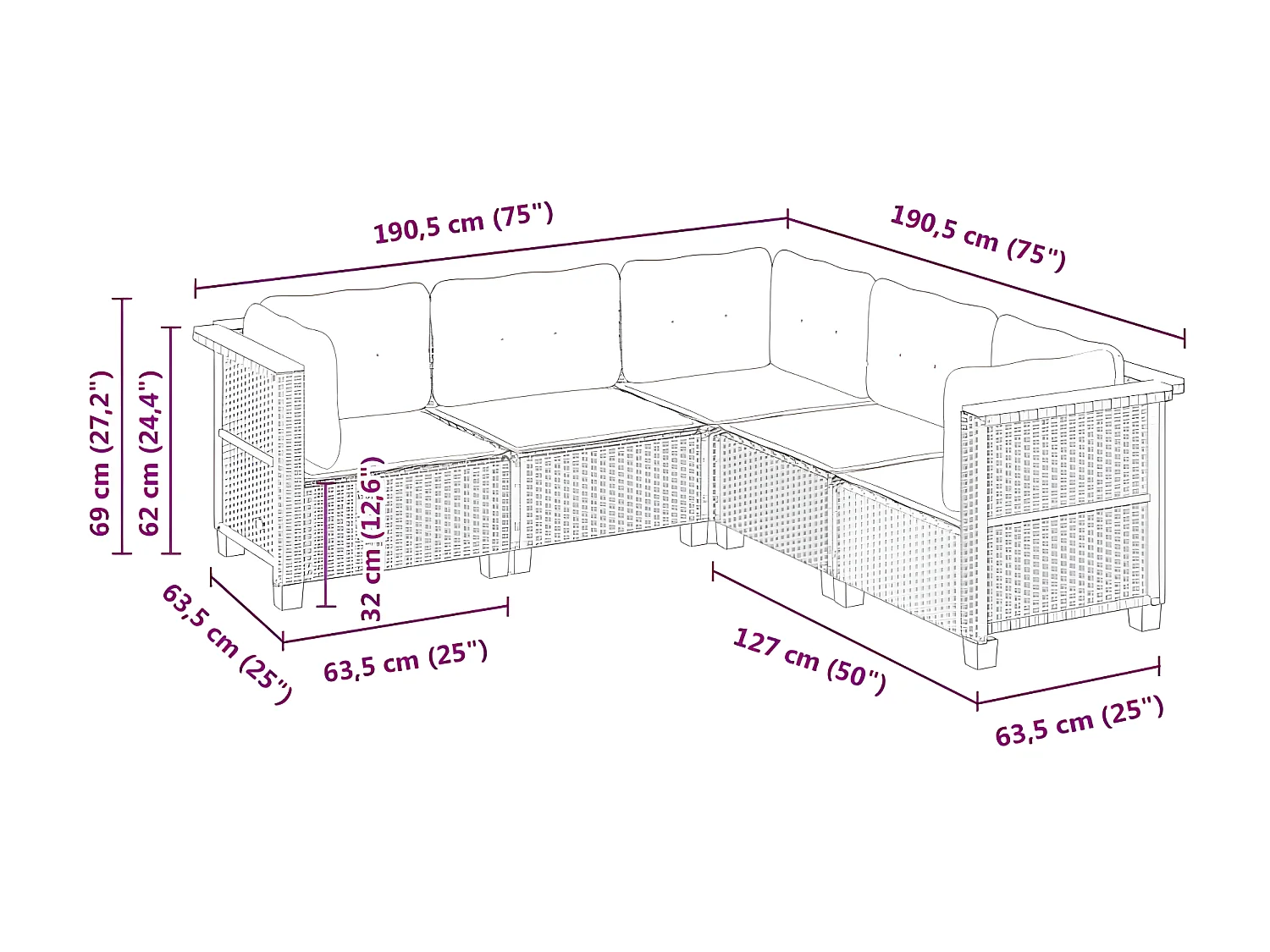 Salon de jardin 5 pcs avec coussins gris résine tressée