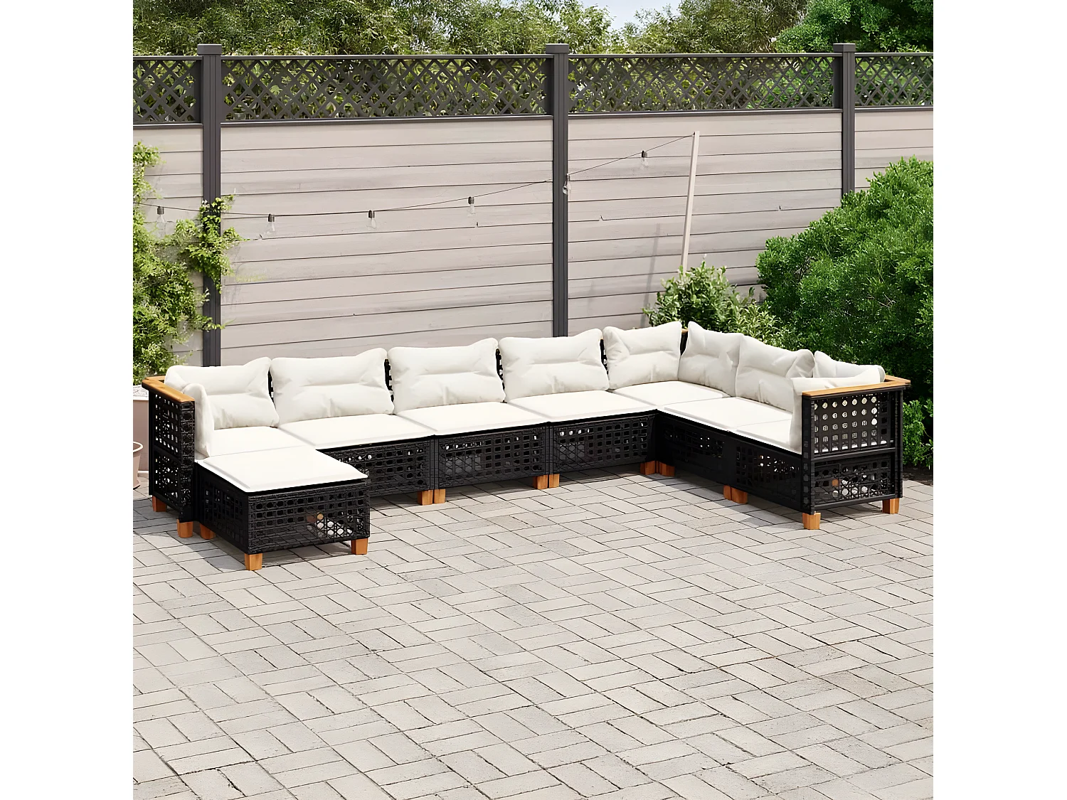 Salon de jardin 8 pcs avec coussins noir résine tressée